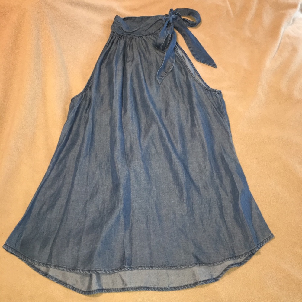 bow neck denim tank