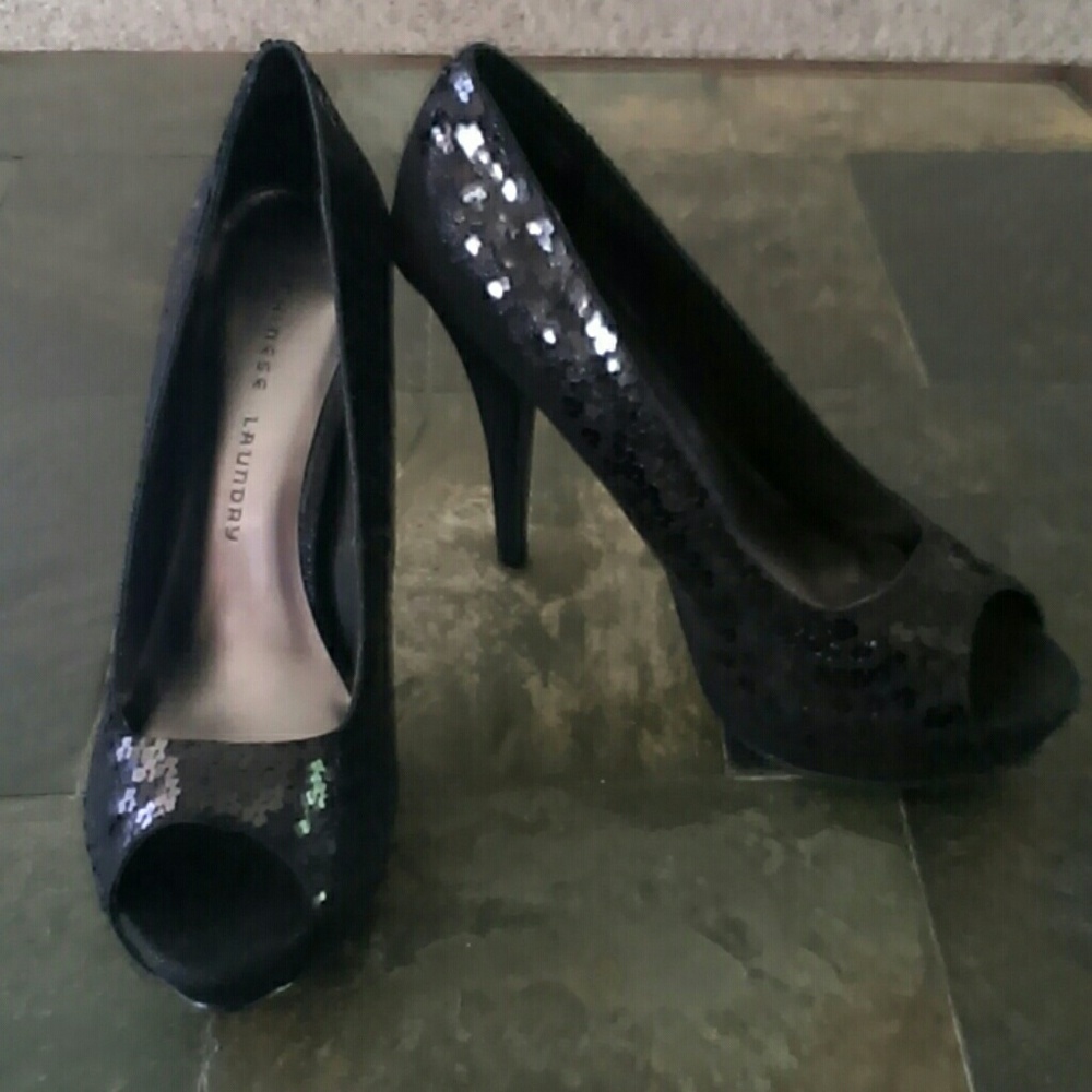 Black sparkly high heel sexy shoes, never worn.