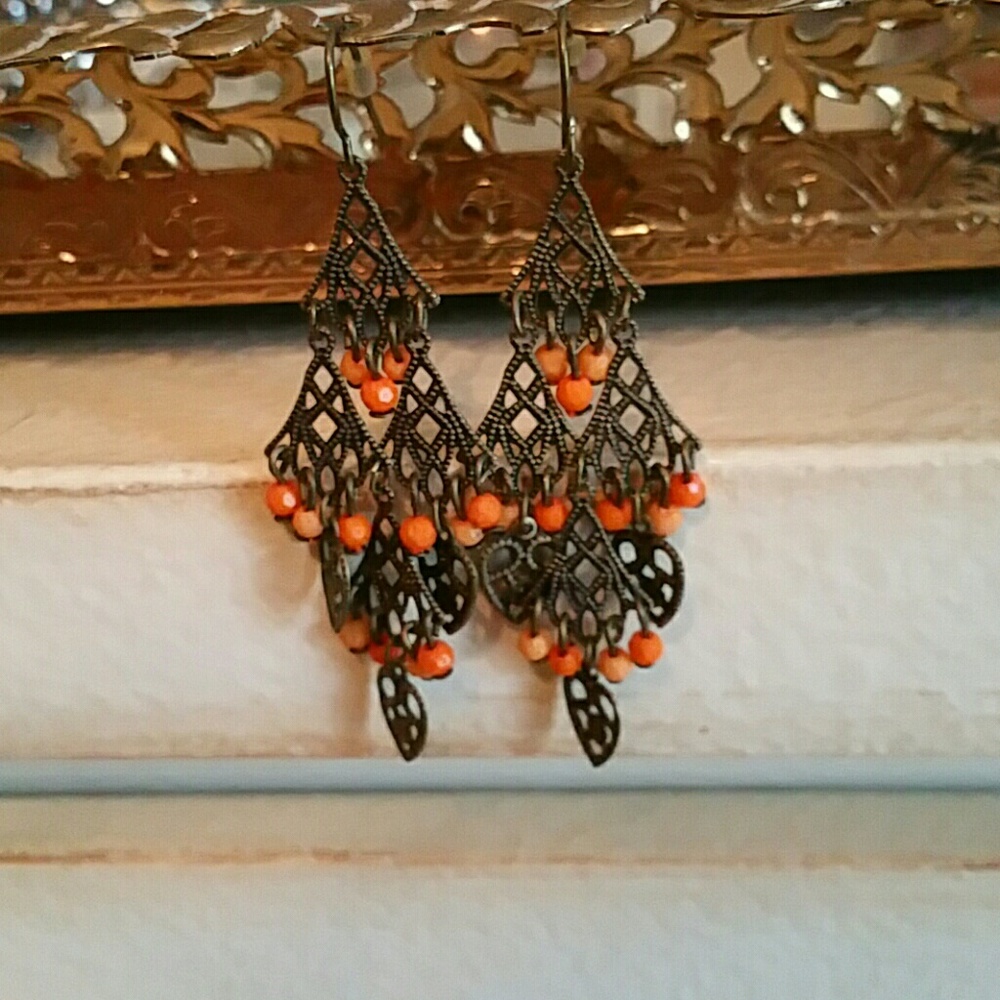 Metal and Orange Earings