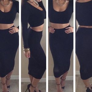 2 piece bodycon midi dress