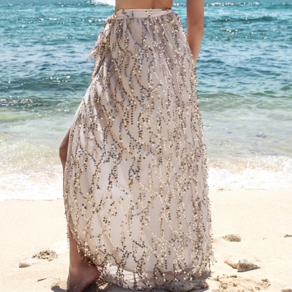 Dresses & Skirts - Boho Chic Sequin Gold Wrap Maxi Cover Up