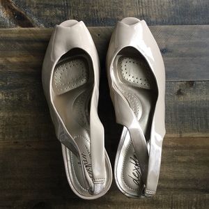 Dexflex Nude Patent Slip On Wedges