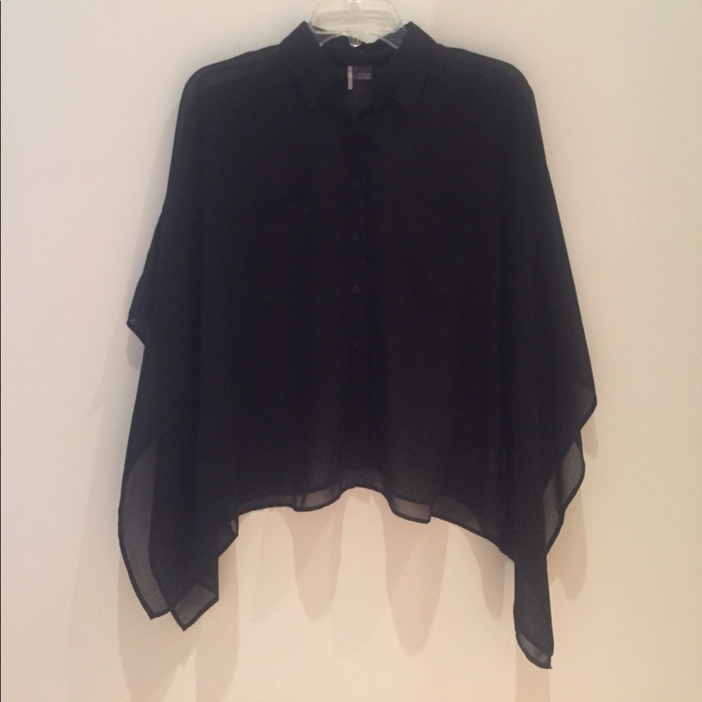 Black chiffon flowing button up top