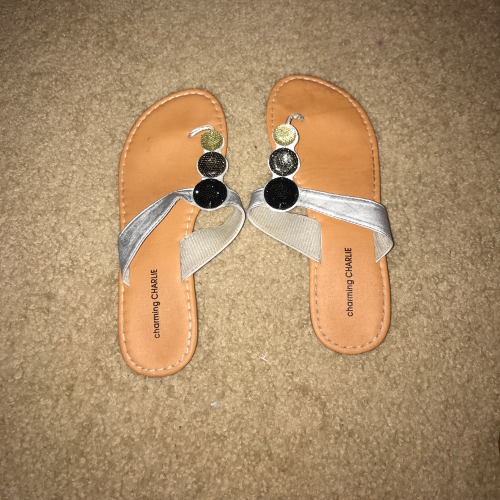 Silver and black sandals