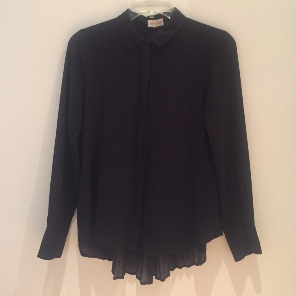 Navy sheer chiffon button up top