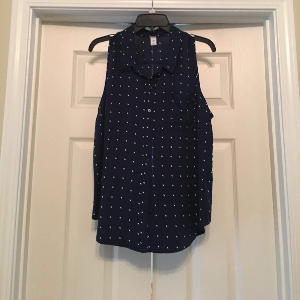 Women's Navy Sleeveless Blouse with Square Print