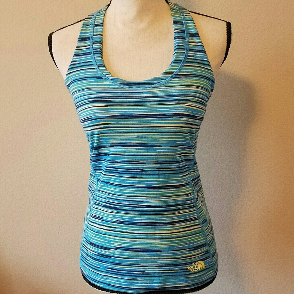 The North Face Blue and Green Stripped Active Top