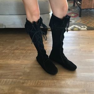Black knee high moccasins