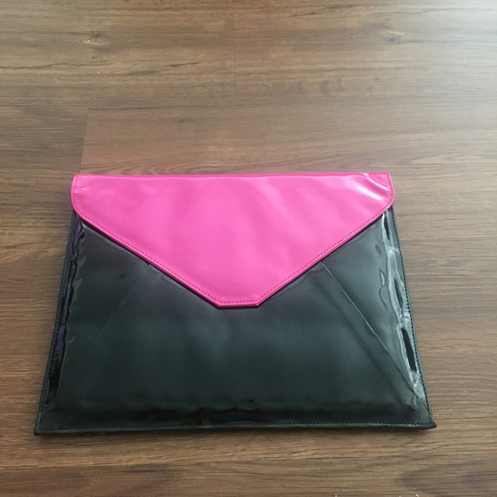 Pink and black color blocking envelope clutch