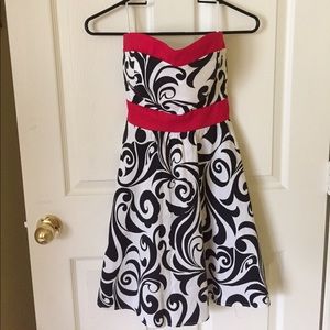 Fun Red, White, and Black print Strapless Dress