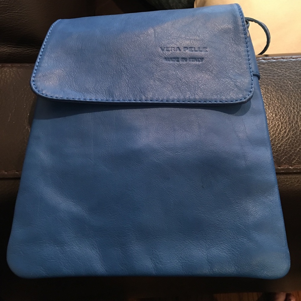 Blue Italian leather cross body!