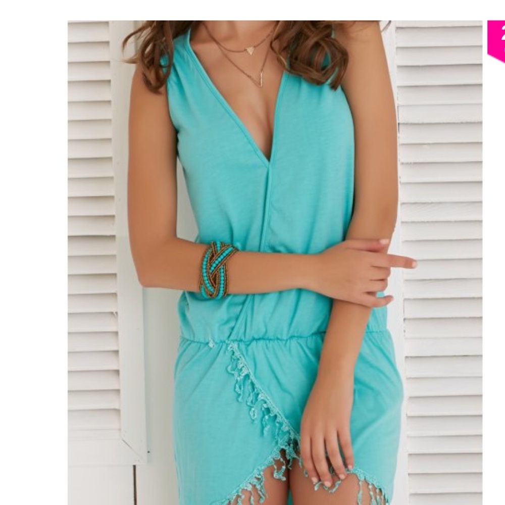 Teal Fringed Bathing Suite Cover 👗