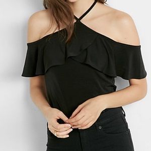 Express Cold Shoulder Halter Ruffle Tee