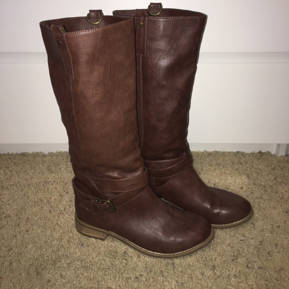 Brown knee high riding boots