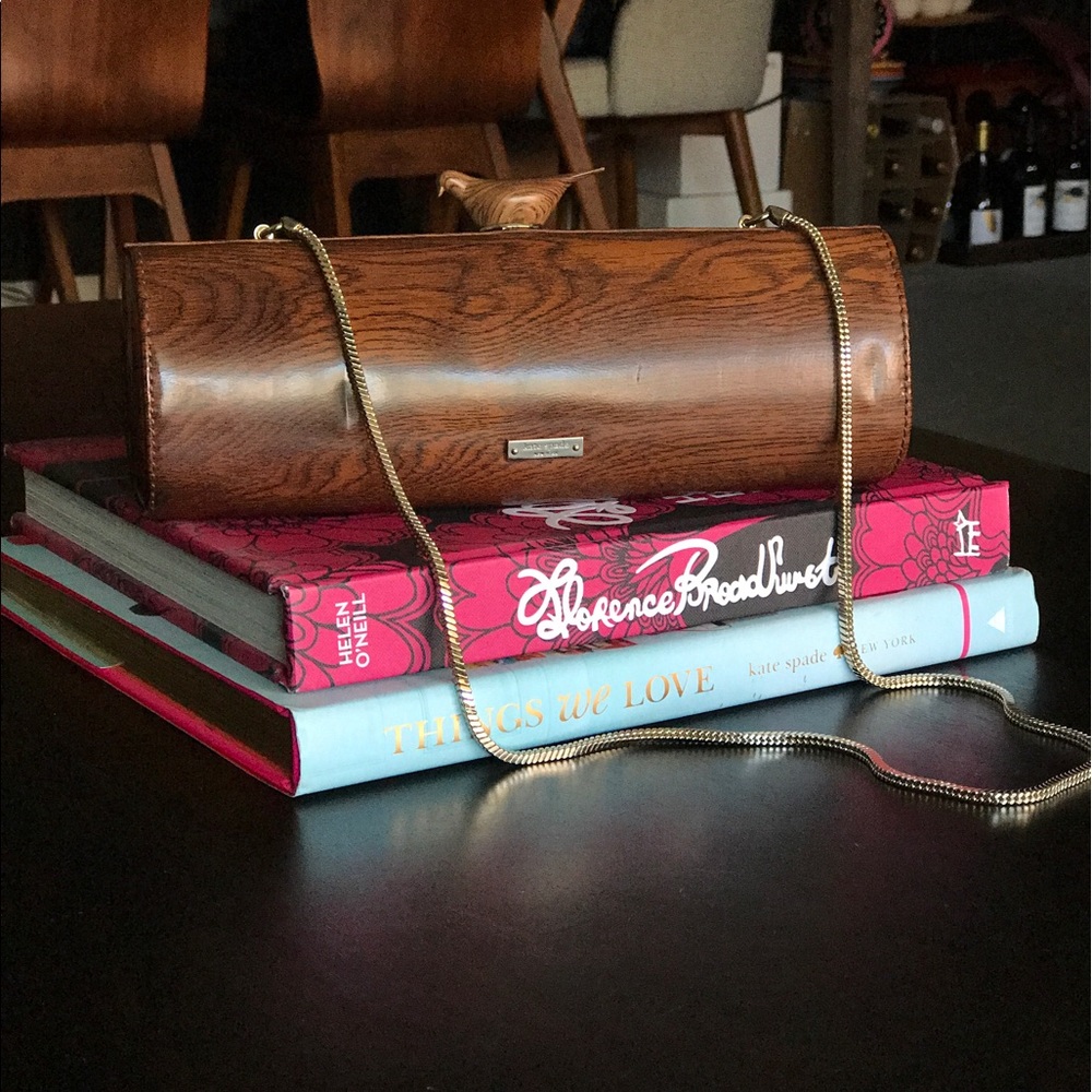 Kate Spade faux wood, patent leather, bird clutch