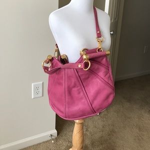 B. Makowsky pink leather handbag w/ gold hardware