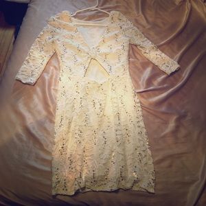 Fitted White lace sequined dress with open back
