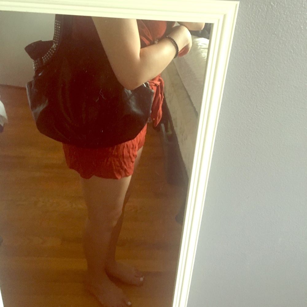 Real leather cute two strap purse with studs