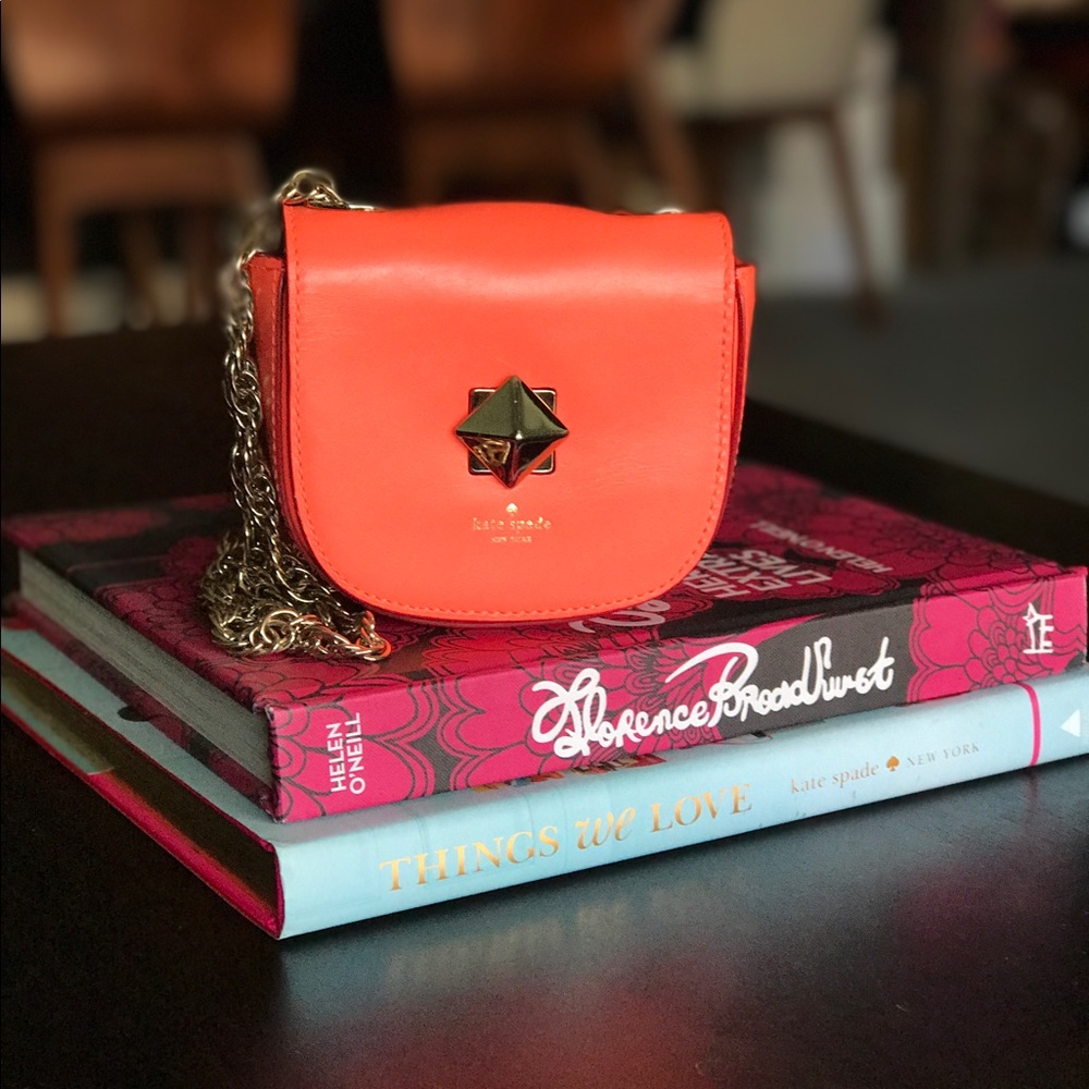 Kate Spade cross-body, neon-coral, tiny purse