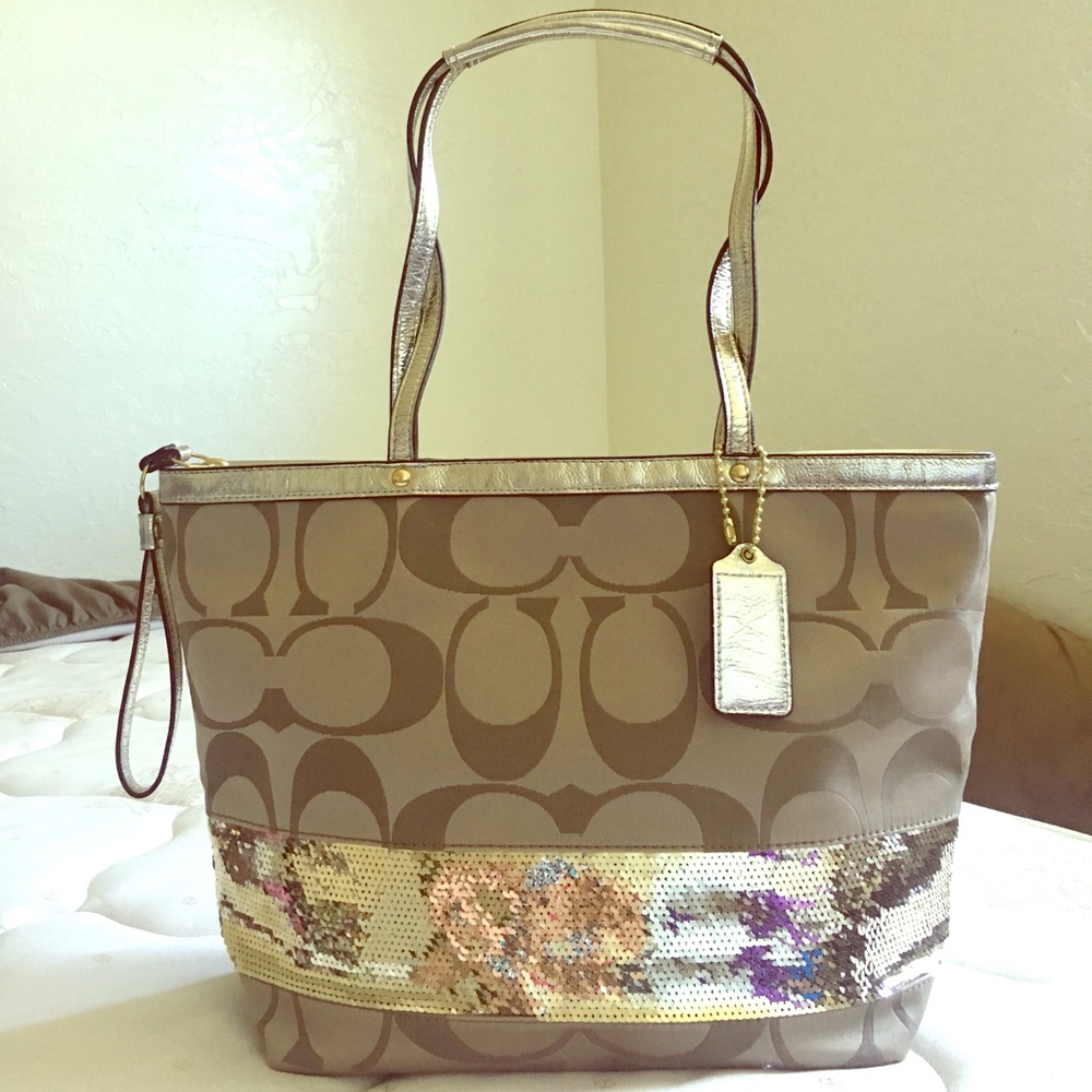 COACH gold satine sequins shoulder bag