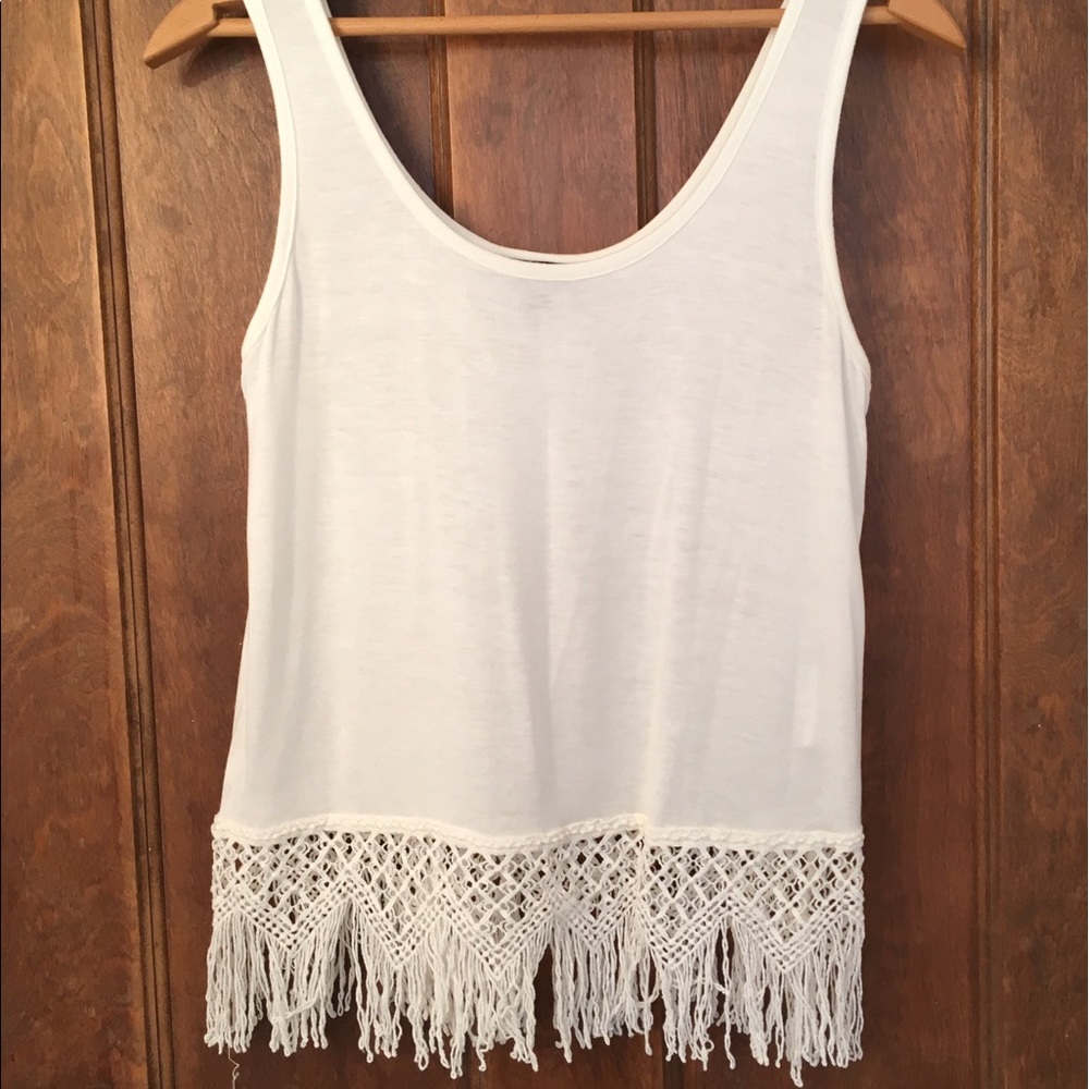 White Crochet Trim Tank Top