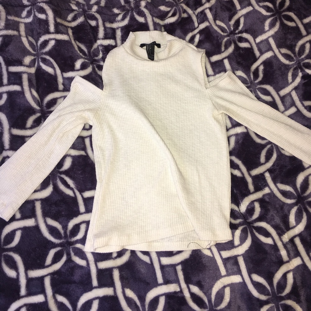 White sleeved crop top with shoulder cut out