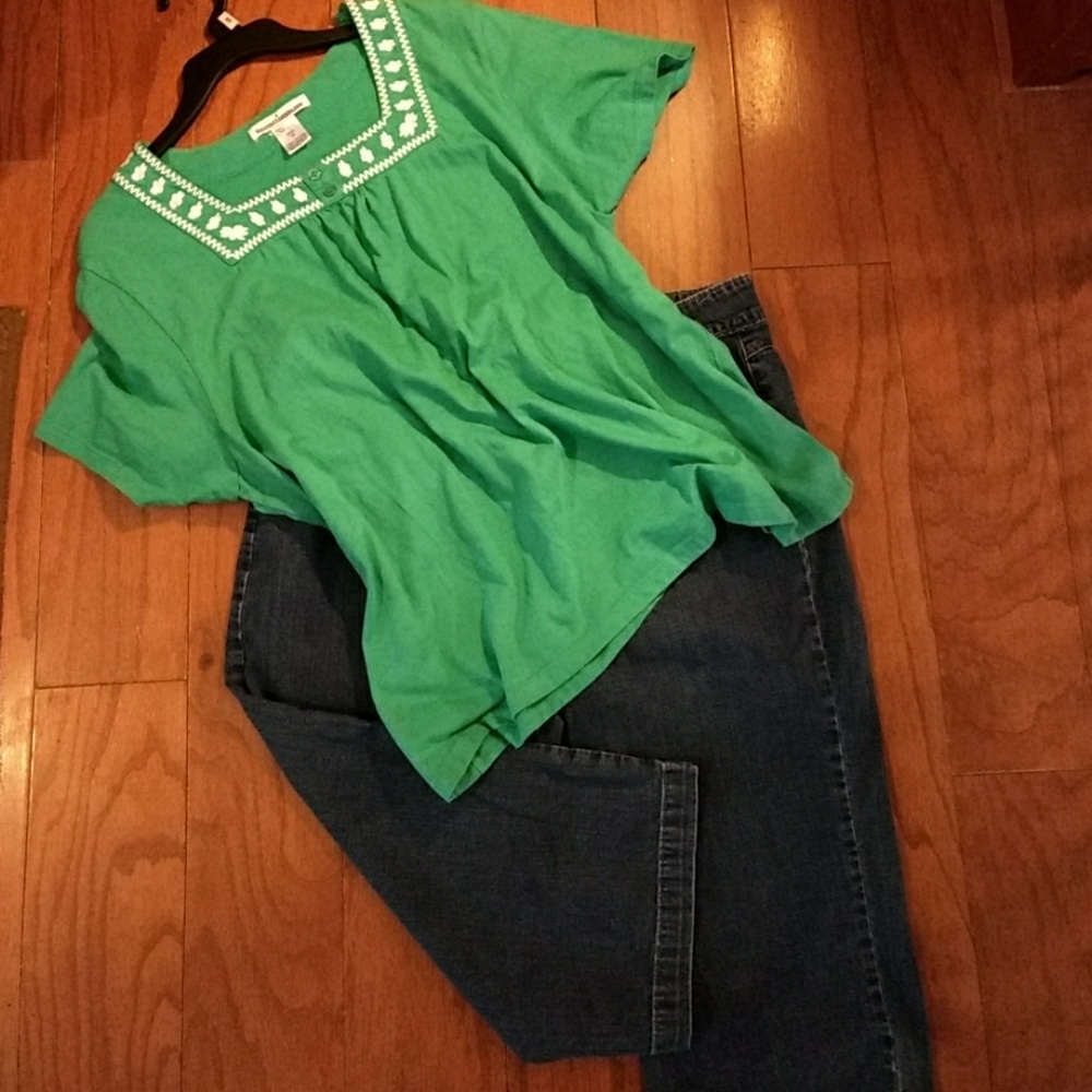 Cute Green👕 Embroidered Top - 1X
