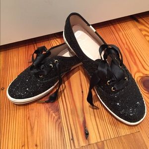 Kate spade black glitter keds