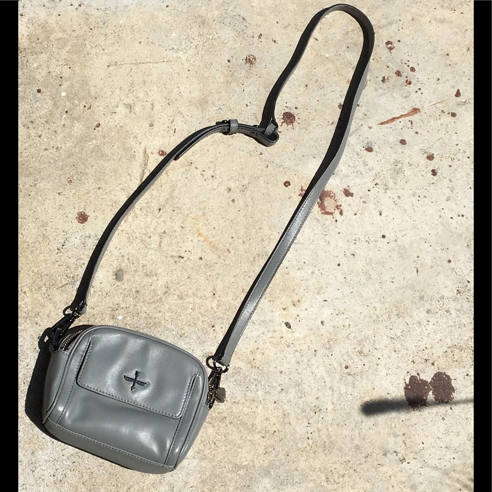 100% Leather Pastel Blue Gray Crossbody purse