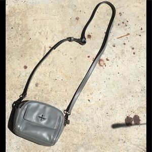 100% Leather Pastel Blue Gray Crossbody purse