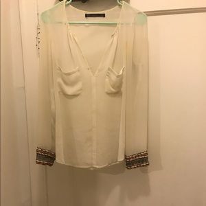ZARA CREAM EMBELLISHED SHEER TOP, SIZE MEDIUM!