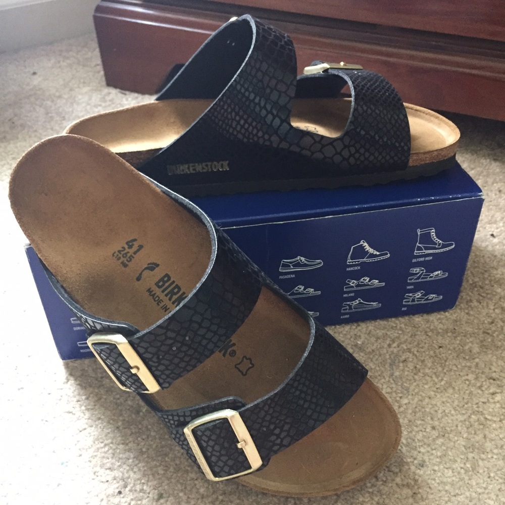 Size 10 Black Patent Snakeskin Birkenstock Sandals