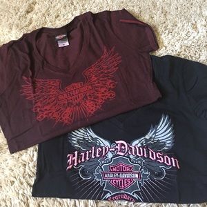 USED Harley Davidson Women's V-Neck Tees Size Med