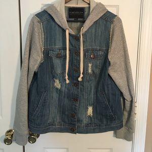 Jean Jacket with Sweatshirt Sleeves