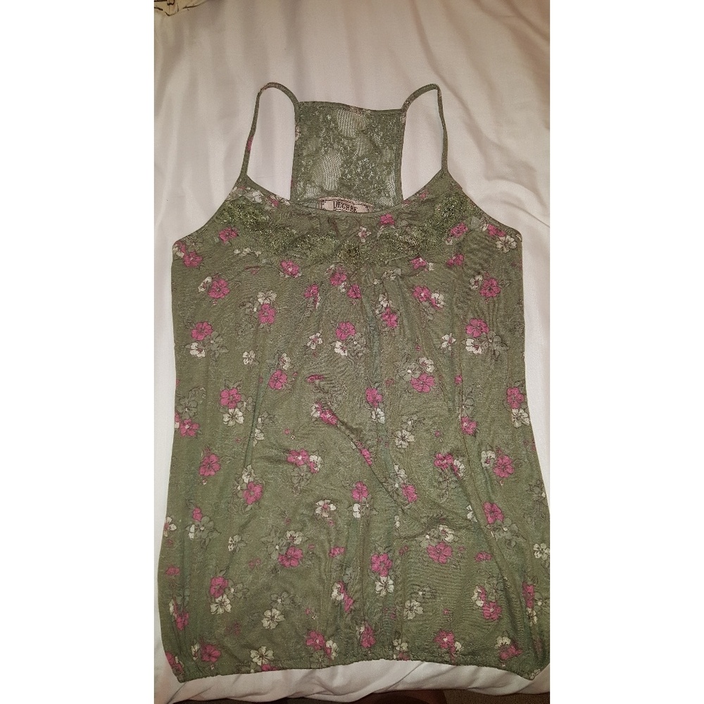 Green, and pink floral Decree tank top