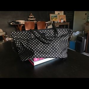 Kate Spade nylon, b&w polka-dot, weekender w/pouch