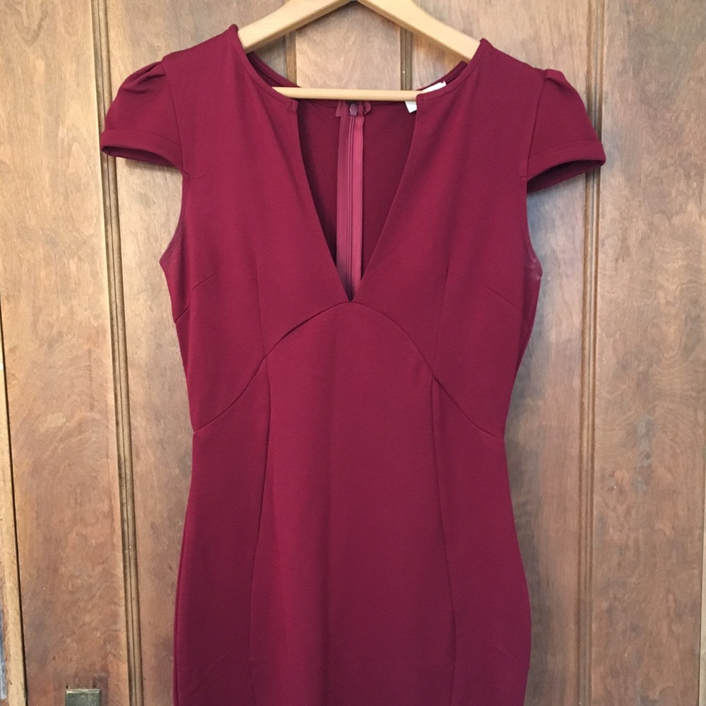 Maroon Deep V Bodycon Dress