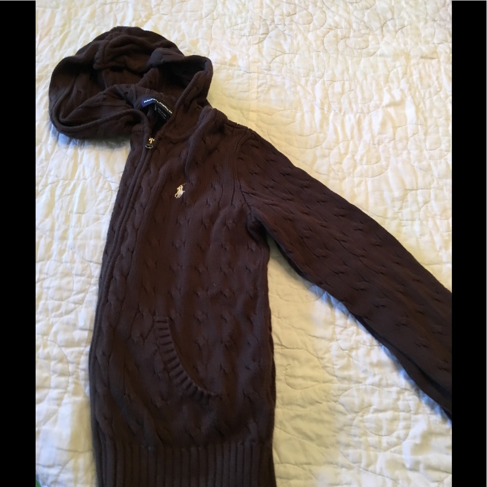 Ralph Lauren brown, zip up, cable knit sweater