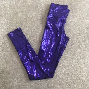 High waisted metallic purple leggings