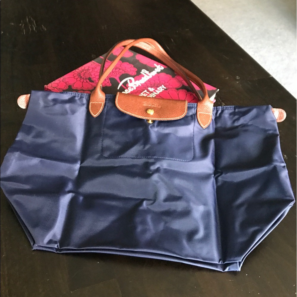 Longchamp classic navy nylon large tote
