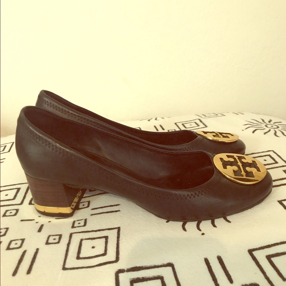 Tory Burch Black Leather Block Heels