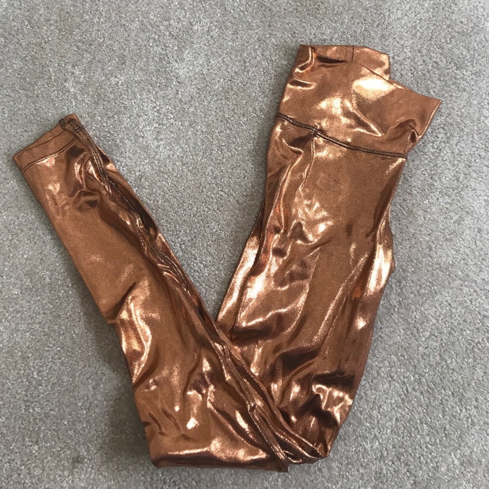 High waisted metallic copper leggings