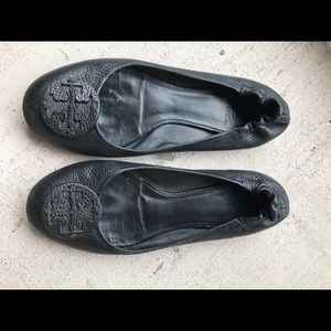 Tory Burch Black Tumbled Leather Ballet Flat