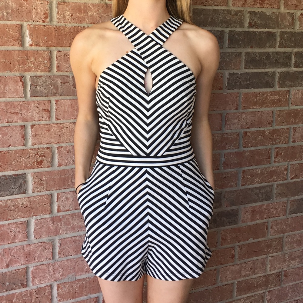 BLACK//WHITE STRIPE ROMPER BY TEA & CUP