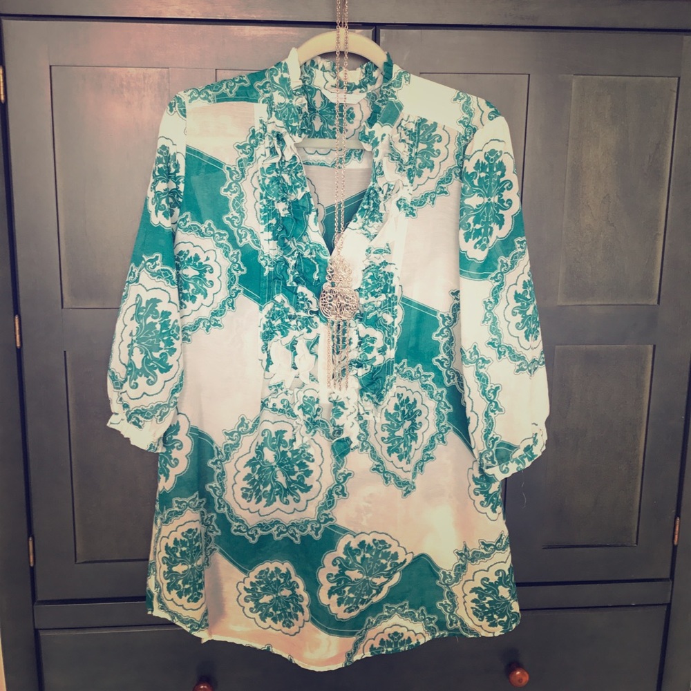 💎Gorgeous blue-green sheer tunic
