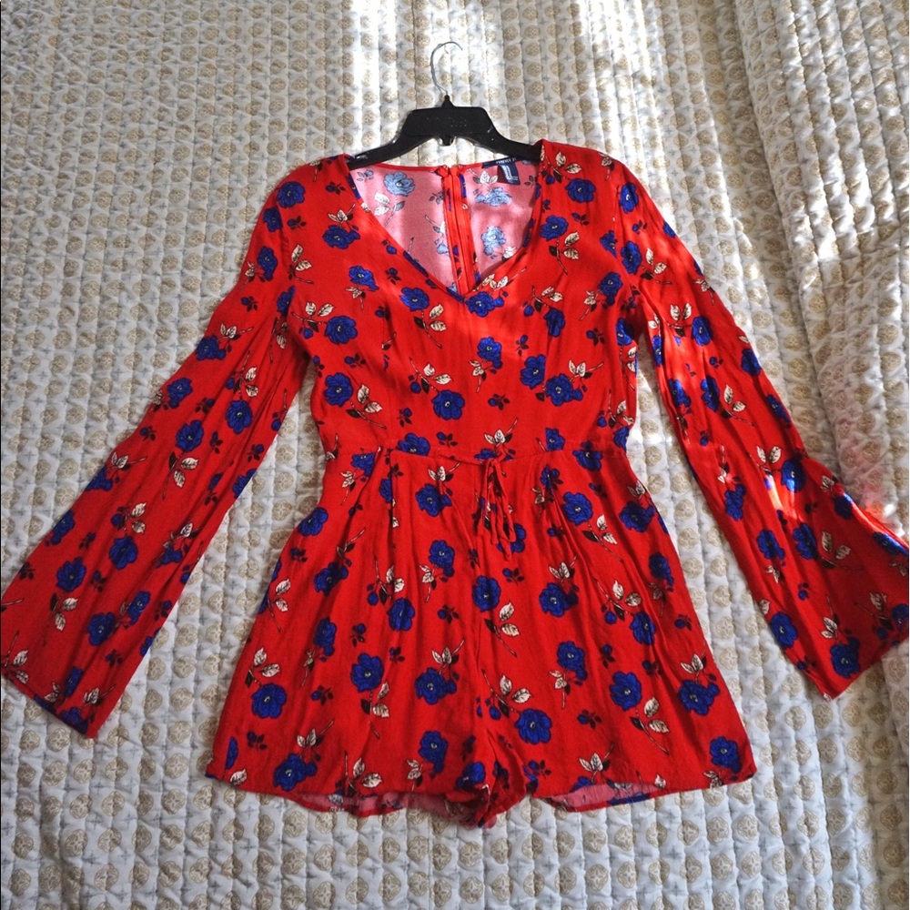 Red Floral Long Sleeve Romper