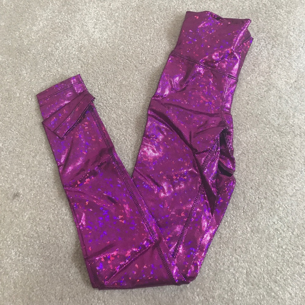 High waisted metallic fuchsia pink leggings