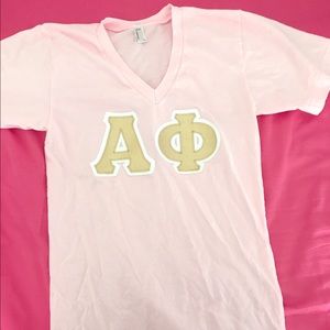 Pink and Gold Alpha Phi Letter Shirt