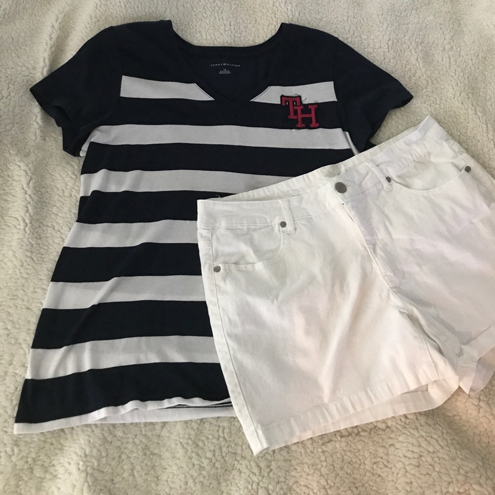 Navy blue and white stripe Tommy Hilfiger shirt