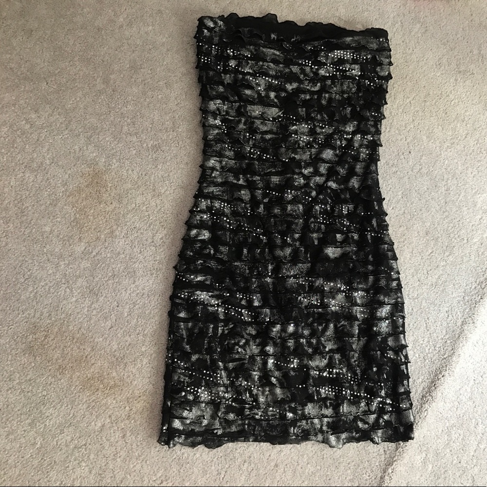 Sparkly black strapless dress